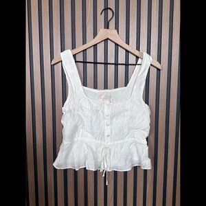 Sancia Top XS Womens White Sleeveless Henley Square Neck Woven Rayon Crop